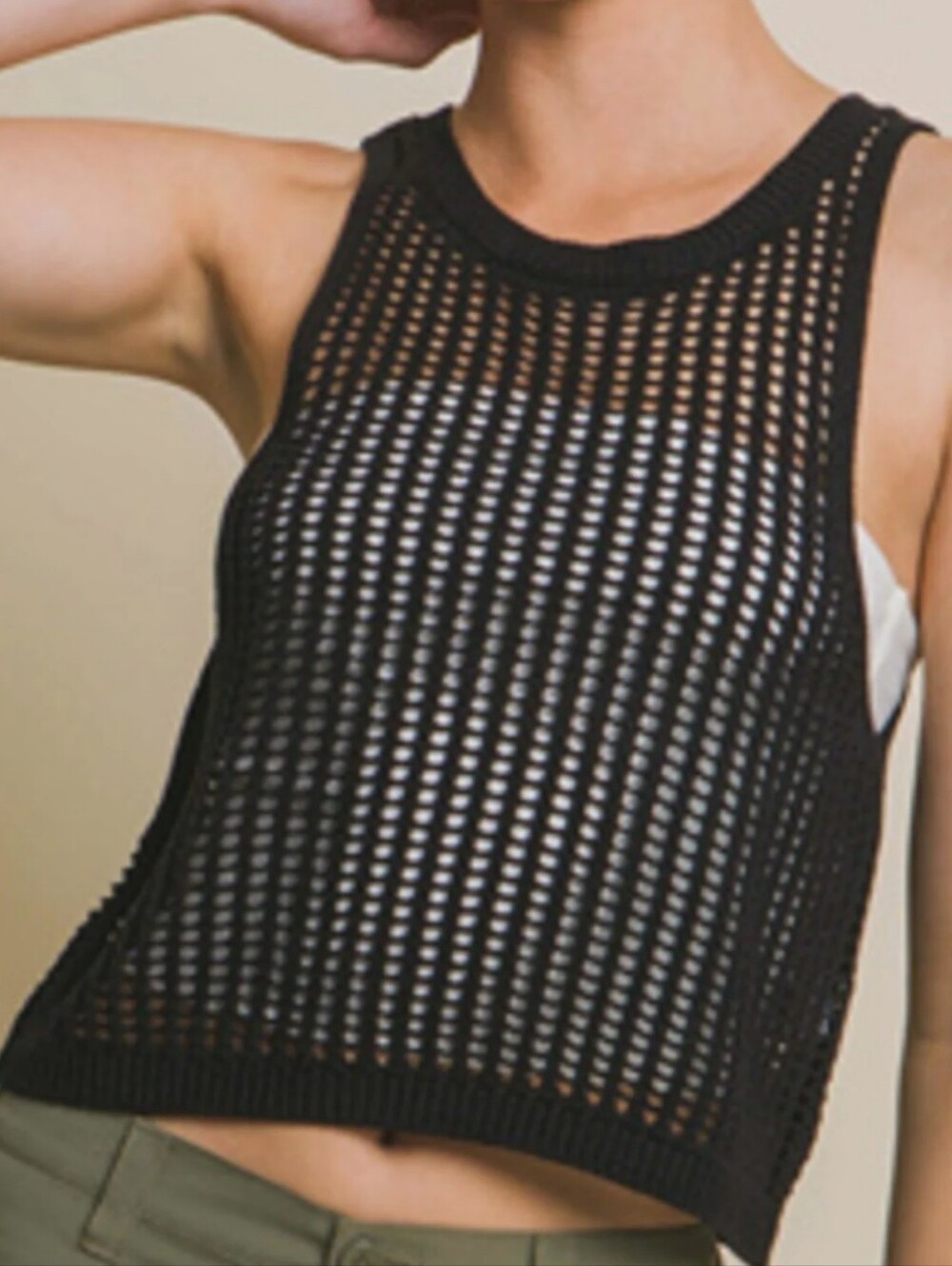 273 | Sleeveless Open Knit Tank - Black